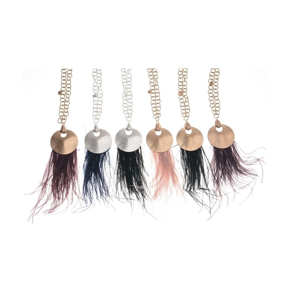 COLLAR LARGO COLGANTE METAL PLUMAS