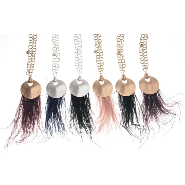 COLLAR LARGO COLGANTE METAL PLUMAS