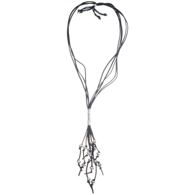 LONG SUEDE NECKLACE WITH METAL BEADS PENDANT