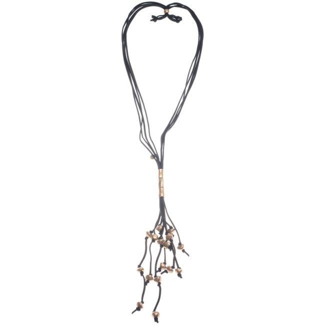 LONG SUEDE NECKLACE WITH METAL BEADS PENDANT