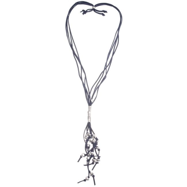 LONG SUEDE NECKLACE WITH METAL BEADS PENDANT