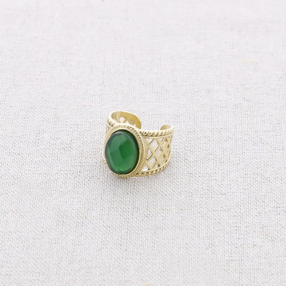 STEEL RING WITH INLAID STONE