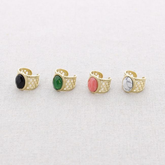 STEEL RING WITH INLAID STONE