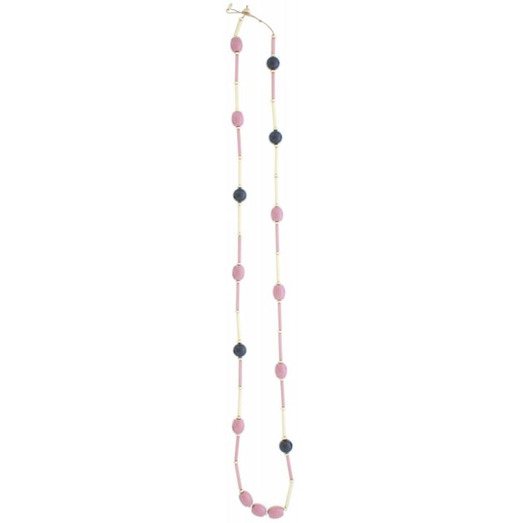 LONG NECKLACE RESIN BEADS METAL TUBES