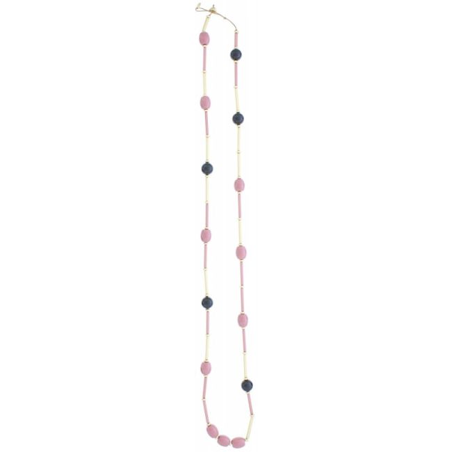 LONG NECKLACE RESIN BEADS METAL TUBES