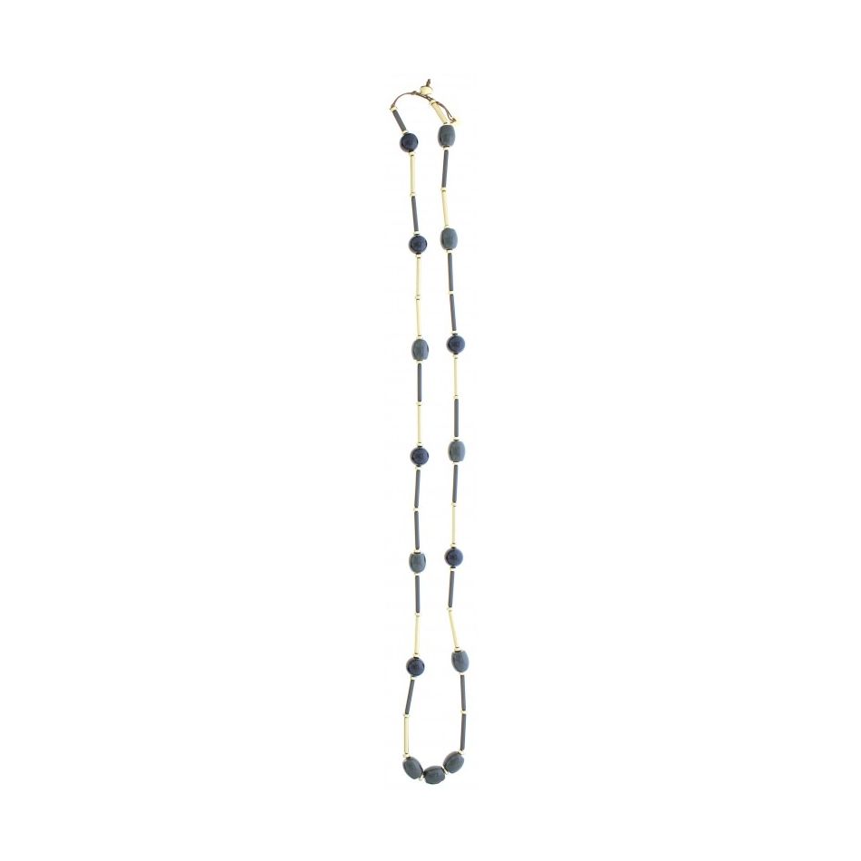 COLLAR LARGO CUENTAS RESINA TUBOS METAL