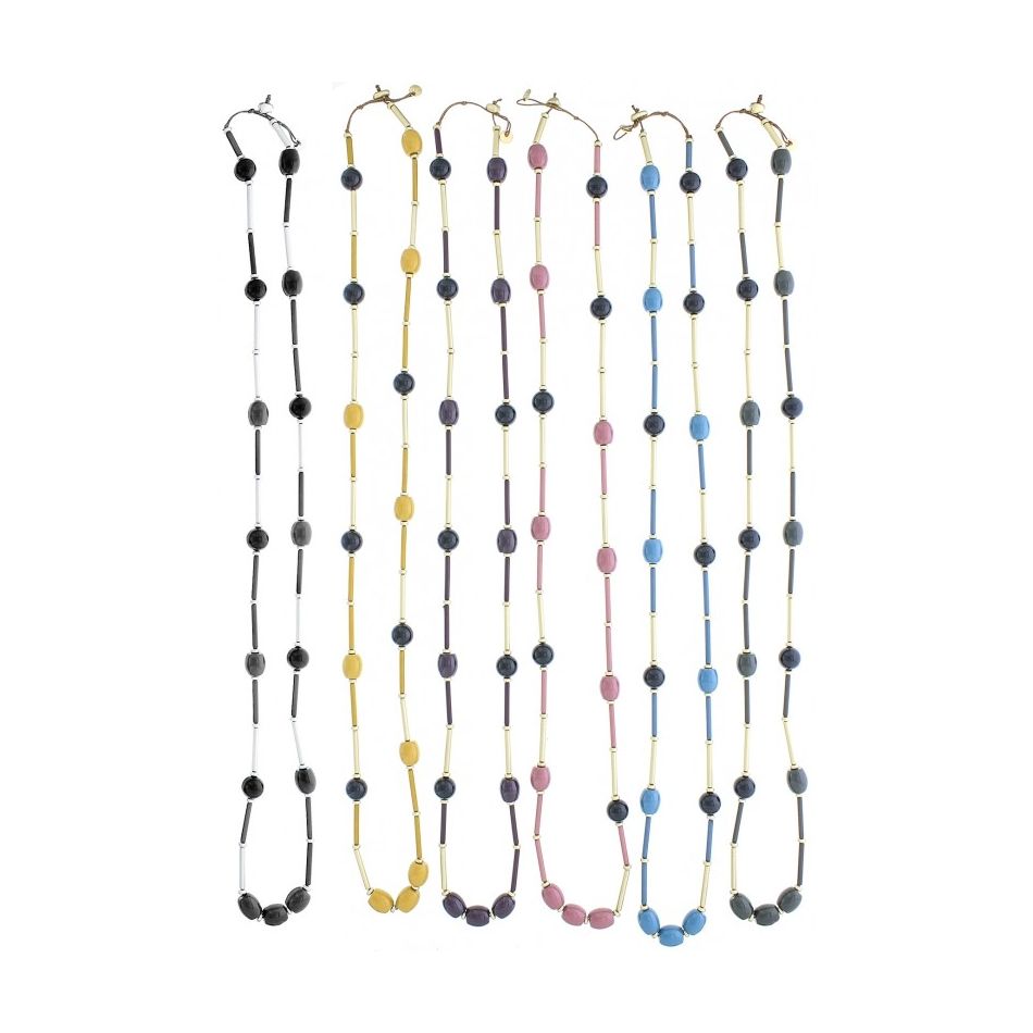 LONG NECKLACE RESIN BEADS METAL TUBES