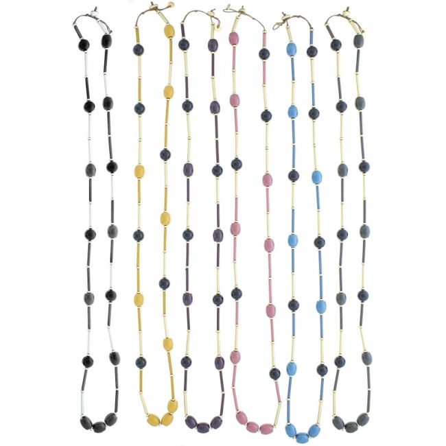 LONG NECKLACE RESIN BEADS METAL TUBES