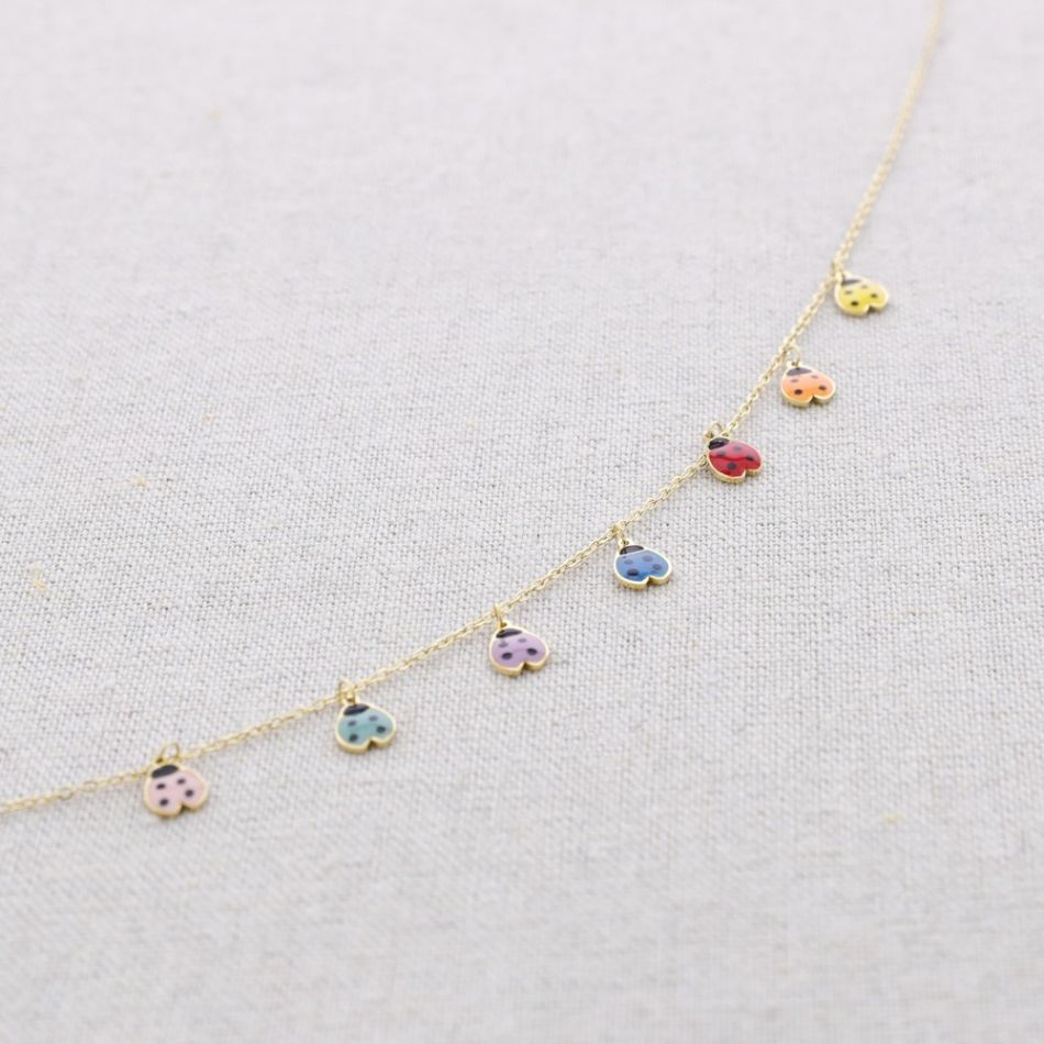 ENAMEL LADYBIRD PENDANTS STEEL SHORT NECKLACE