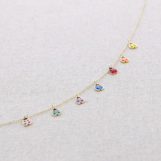 ENAMEL LADYBIRD PENDANTS STEEL SHORT NECKLACE