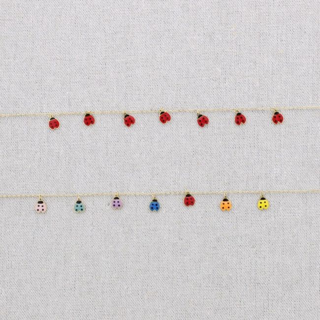 ENAMEL LADYBIRD PENDANTS STEEL SHORT NECKLACE