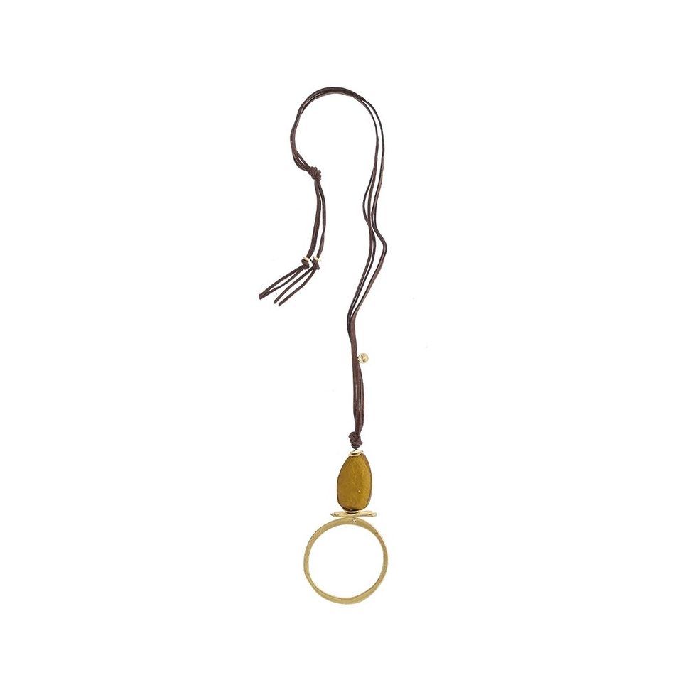 LONG NECKLACE WITH METAL RING PENDANT