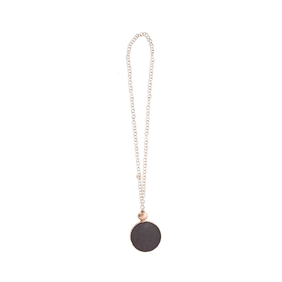 LONG NECKLACE WITH LINED MEDAL PENDANT CHAIN
