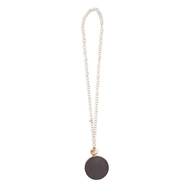 LONG NECKLACE WITH LINED MEDAL PENDANT CHAIN