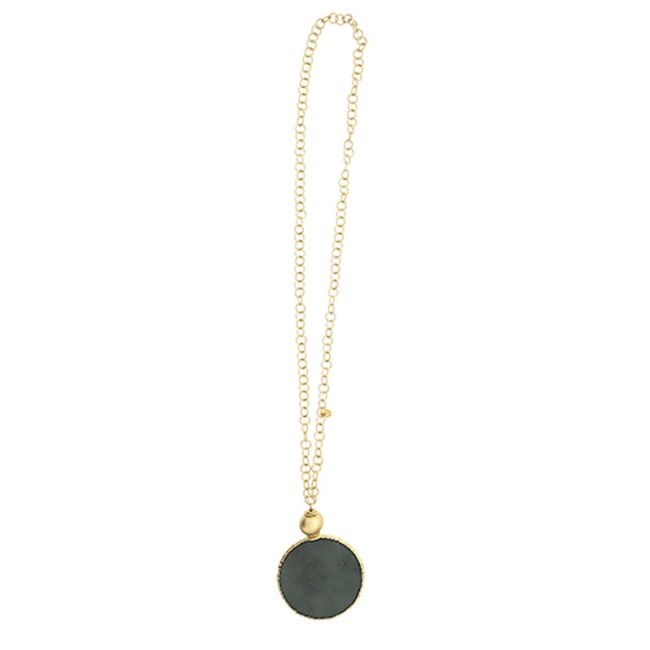 LONG NECKLACE WITH LINED MEDAL PENDANT CHAIN