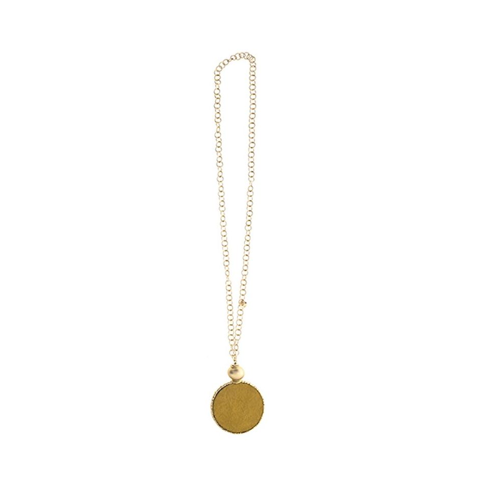 LONG NECKLACE WITH LINED MEDAL PENDANT CHAIN