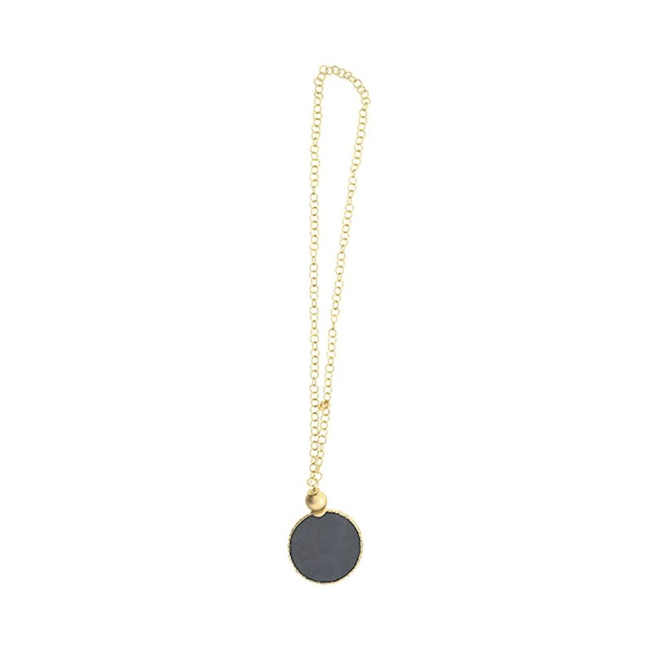 LONG NECKLACE WITH LINED MEDAL PENDANT CHAIN