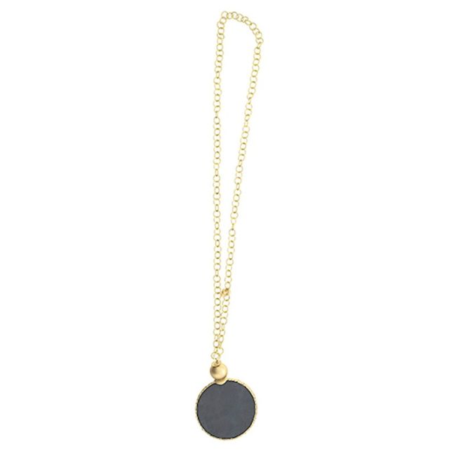 LONG NECKLACE WITH LINED MEDAL PENDANT CHAIN