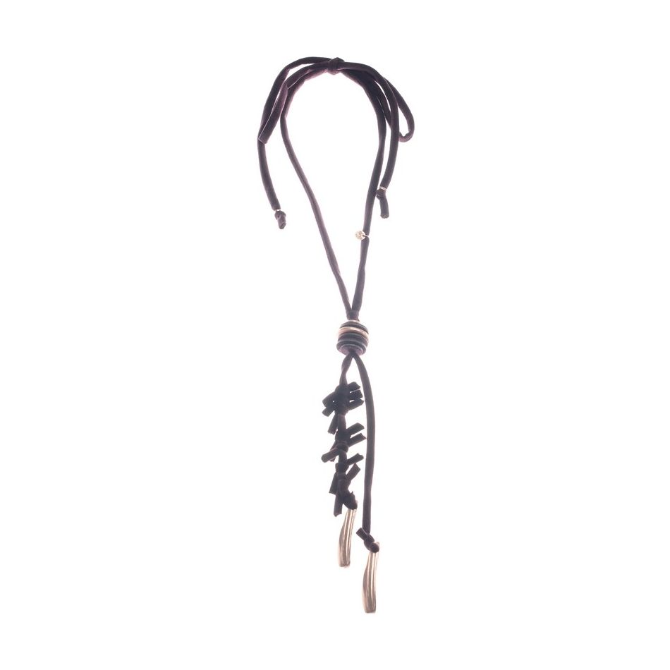 LONG BRAIDED VELVET NECKLACE WITH METAL PENDANT
