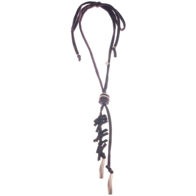 LONG BRAIDED VELVET NECKLACE WITH METAL PENDANT