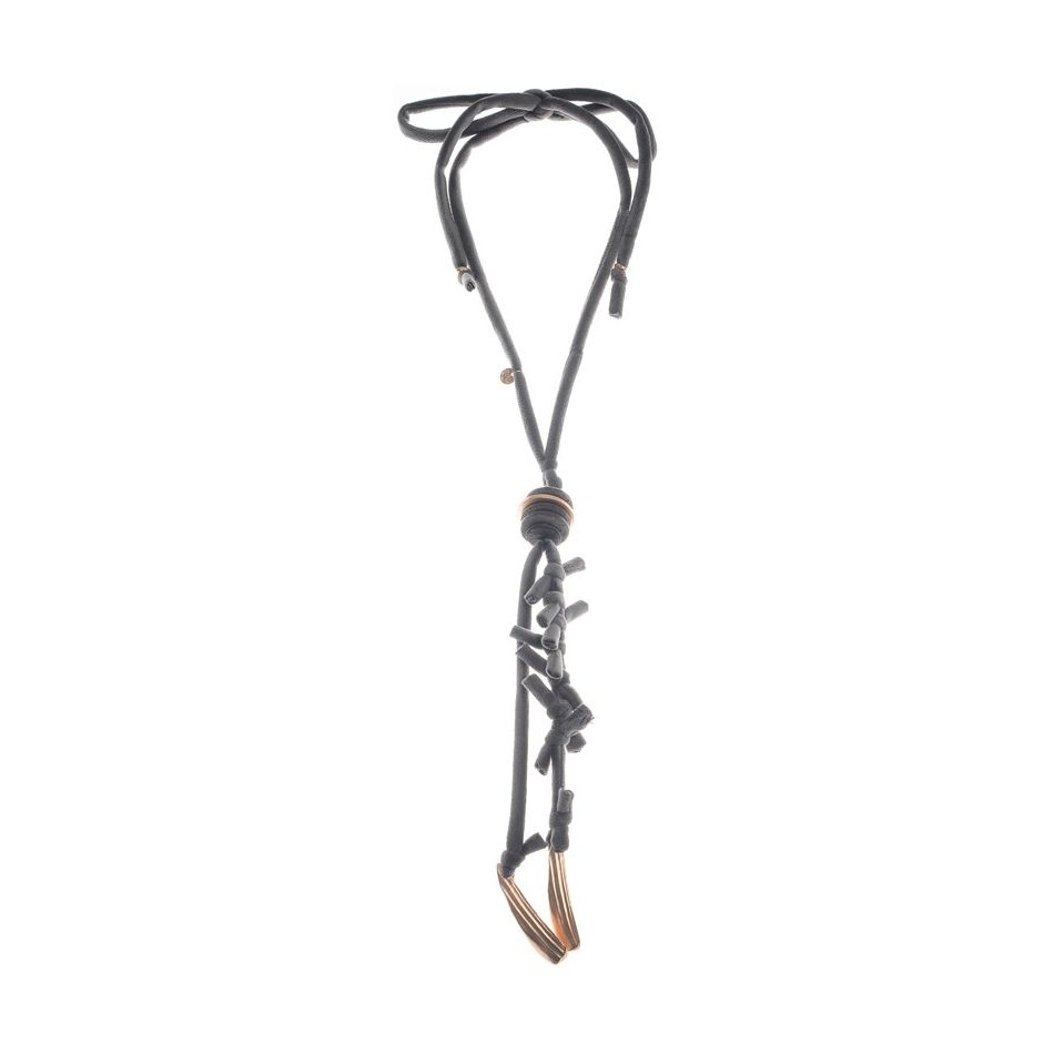 LONG BRAIDED VELVET NECKLACE WITH METAL PENDANT