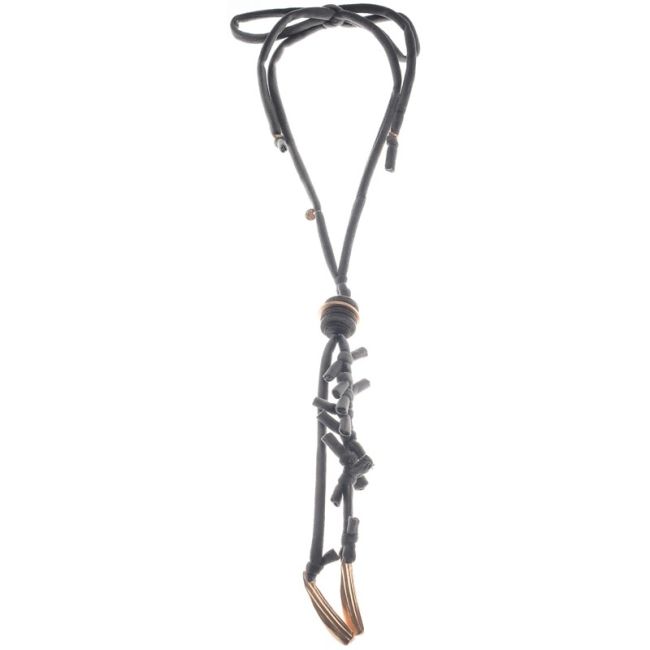 LONG BRAIDED VELVET NECKLACE WITH METAL PENDANT