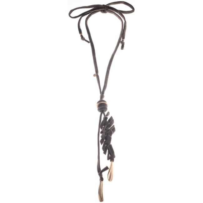LONG BRAIDED VELVET NECKLACE WITH METAL PENDANT