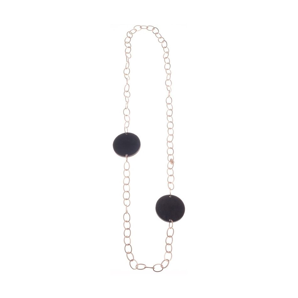 DOUBLE MEDAL VELVET LONG CHAIN NECKLACE