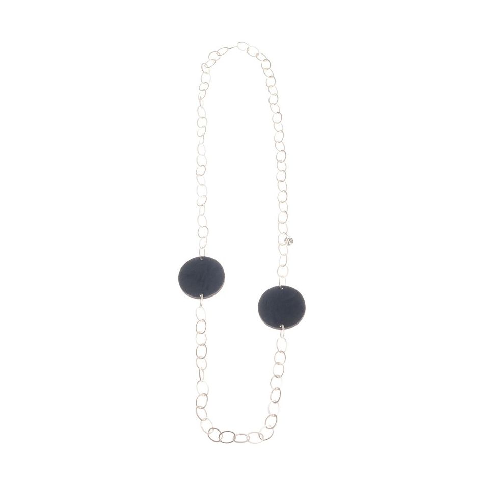 DOUBLE MEDAL VELVET LONG CHAIN NECKLACE