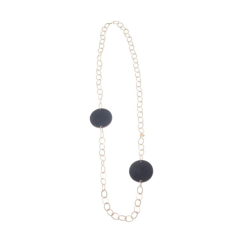 DOUBLE MEDAL VELVET LONG CHAIN NECKLACE