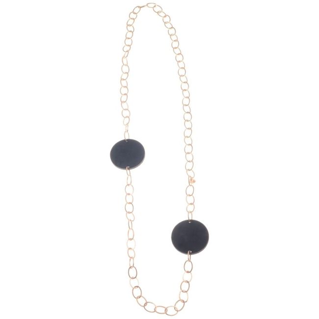 DOUBLE MEDAL VELVET LONG CHAIN NECKLACE