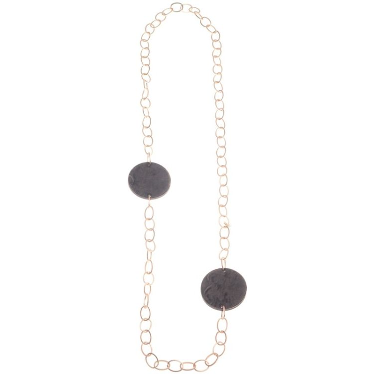 DOUBLE MEDAL VELVET LONG CHAIN NECKLACE 2