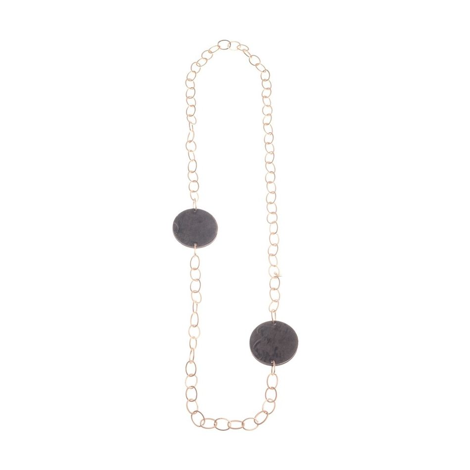 DOUBLE MEDAL VELVET LONG CHAIN NECKLACE