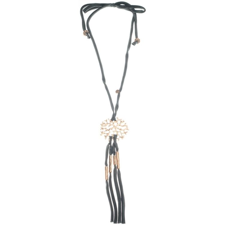 LONG VELVET NECKLACE WITH METAL PENDANTS