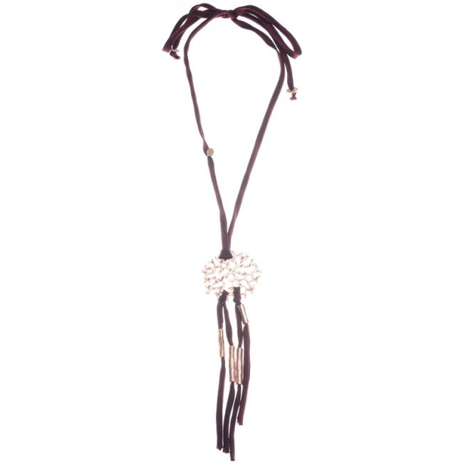 LONG VELVET NECKLACE WITH METAL PENDANTS