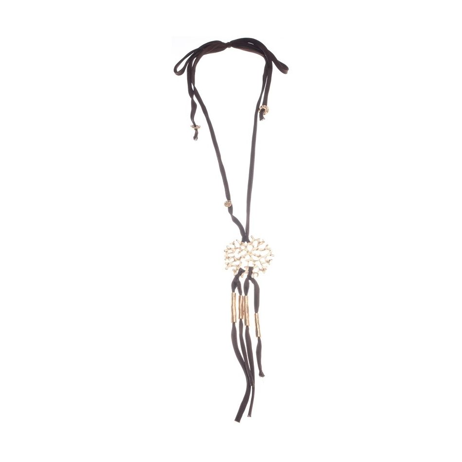 LONG VELVET NECKLACE WITH METAL PENDANTS