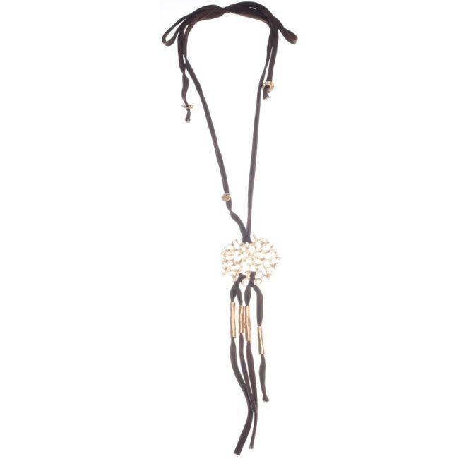 LONG VELVET NECKLACE WITH METAL PENDANTS