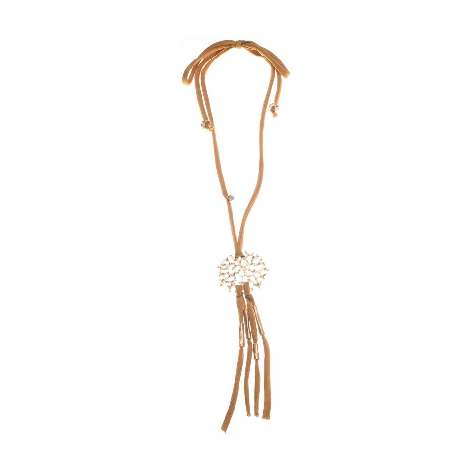LONG VELVET NECKLACE WITH METAL PENDANTS