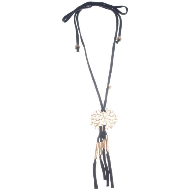 COLLAR LARGO TERCIOPELO COLGANTES METAL