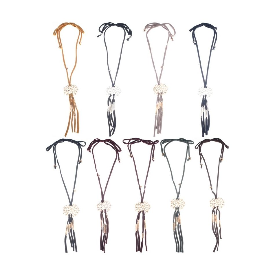 LONG VELVET NECKLACE WITH METAL PENDANTS
