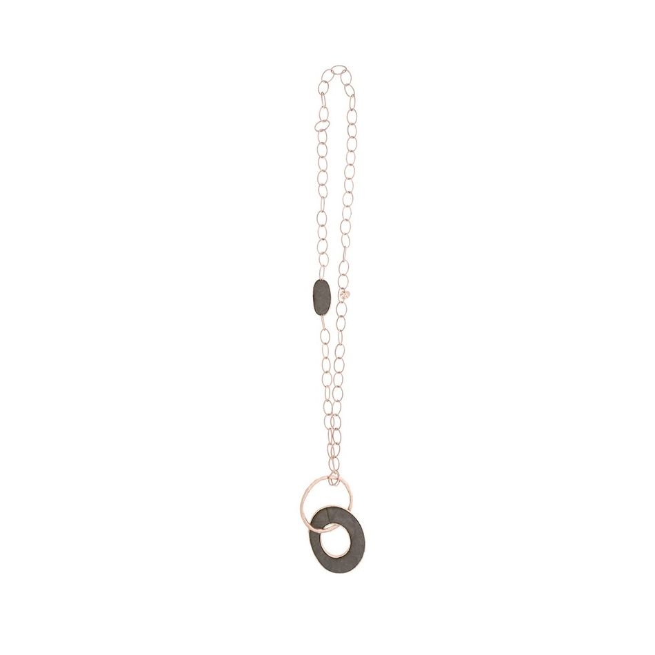 LONG NECKLACE WITH LINED RING PENDANT CHAIN