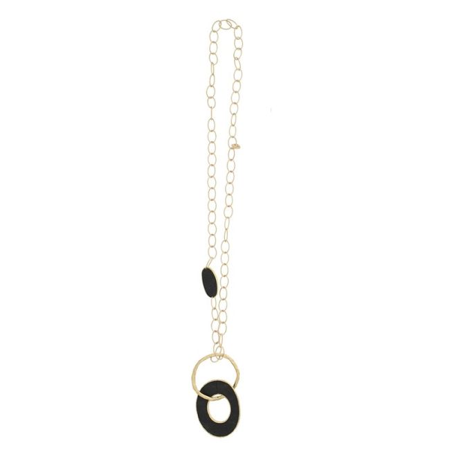 LONG NECKLACE WITH LINED RING PENDANT CHAIN