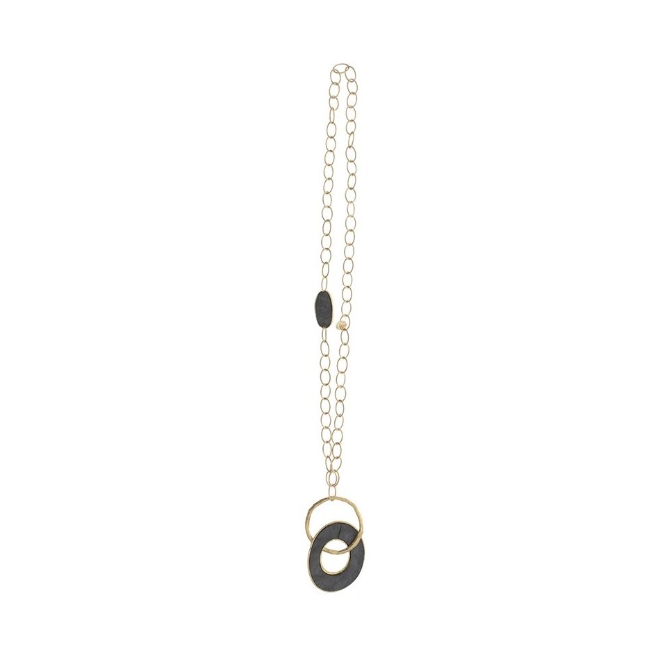 LONG NECKLACE WITH LINED RING PENDANT CHAIN