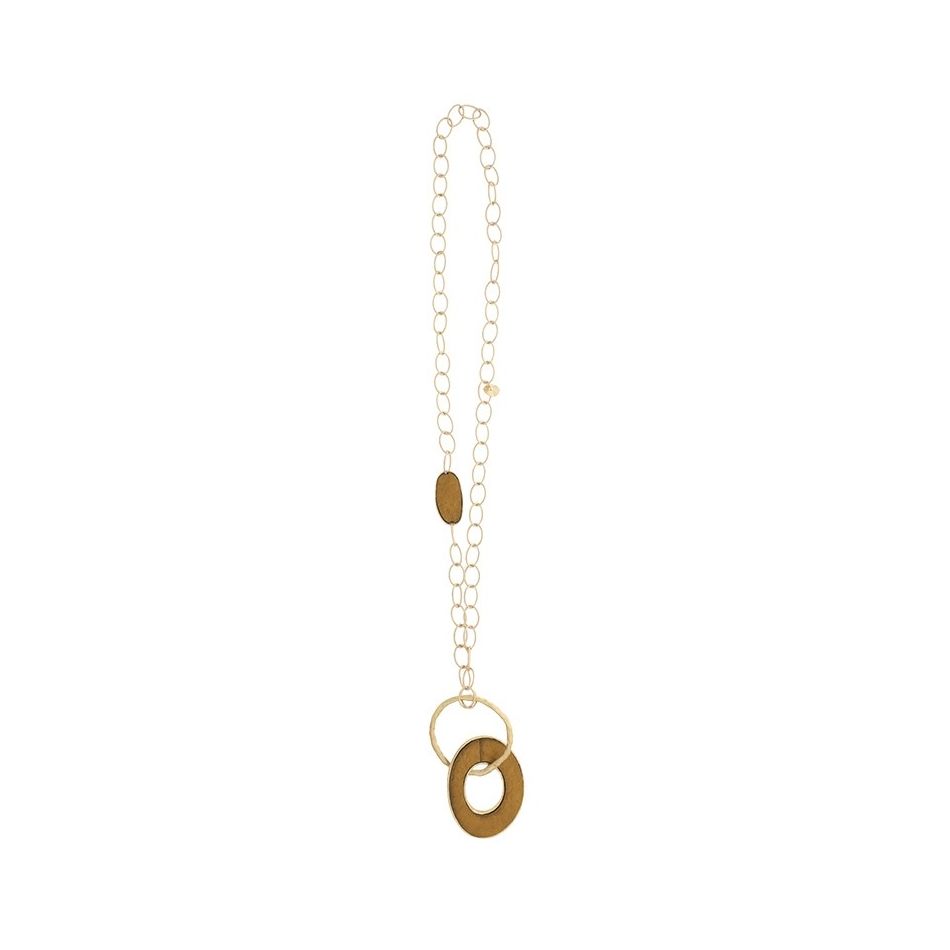 LONG NECKLACE WITH LINED RING PENDANT CHAIN
