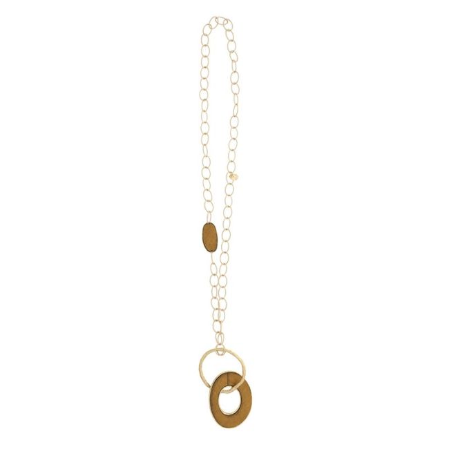 LONG NECKLACE WITH LINED RING PENDANT CHAIN
