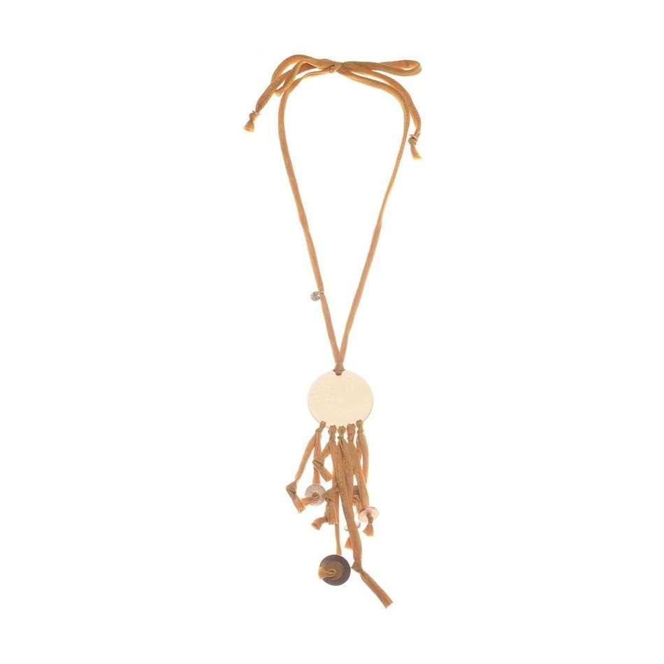 LONG METAL MEDALLION PENDANT NECKLACE