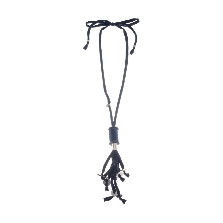 COLLAR LARGO COLGANTE CINLINDRO FLECO