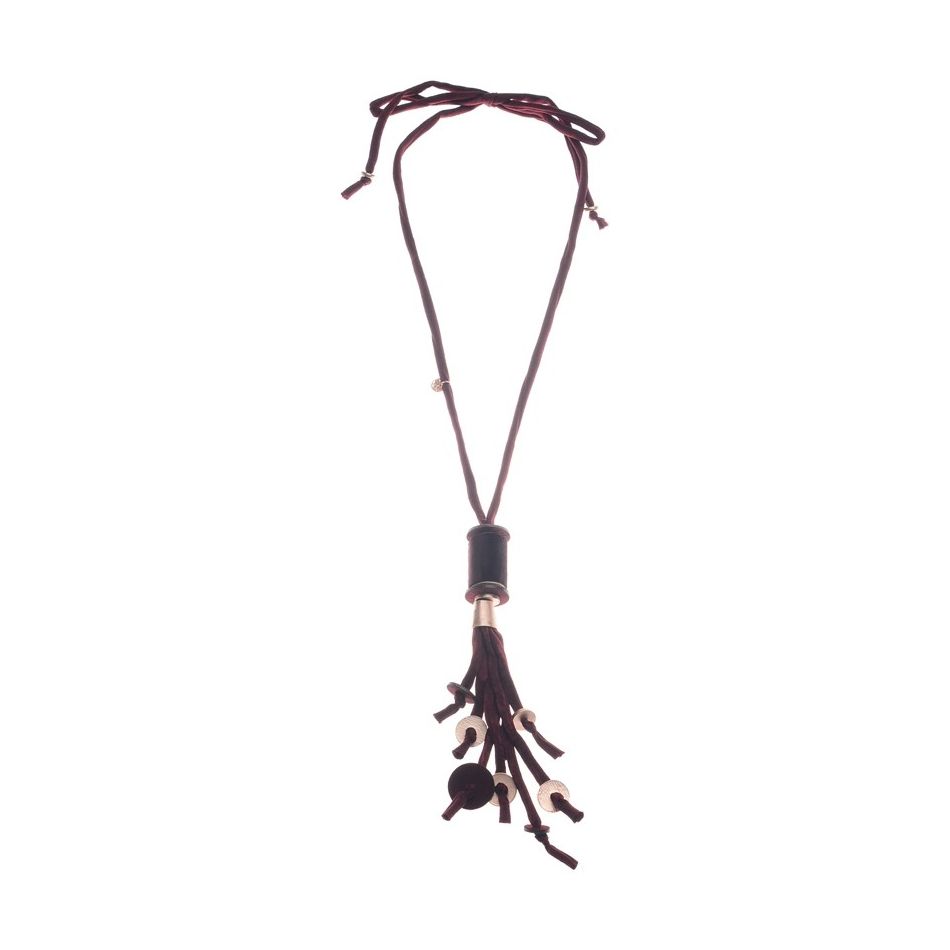 COLLAR LARGO COLGANTE CINLINDRO FLECO
