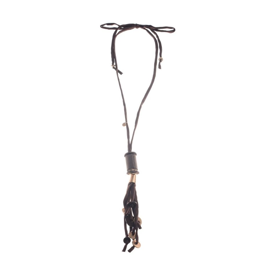 COLLAR LARGO COLGANTE CINLINDRO FLECO