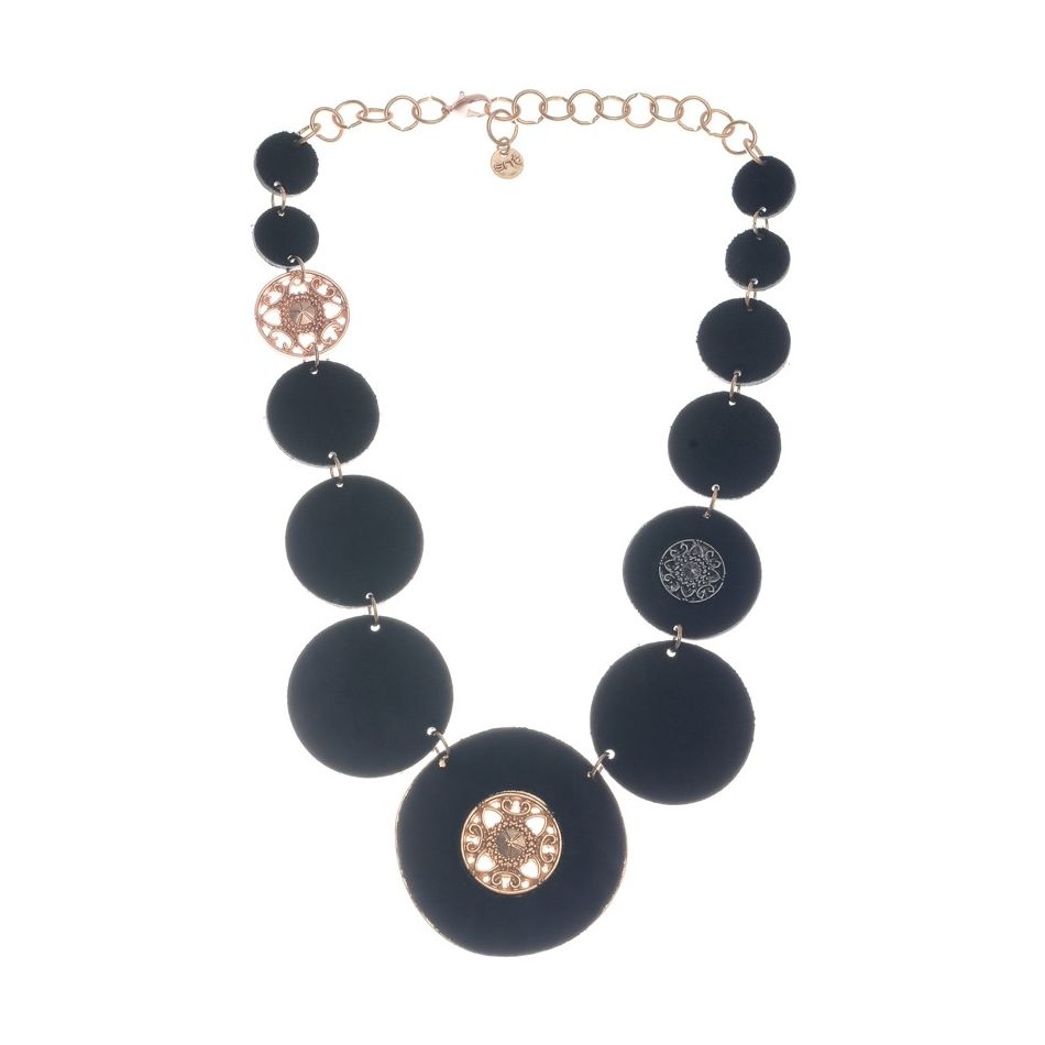 METAL LEATHER MEDALS SHORT NECKLACE